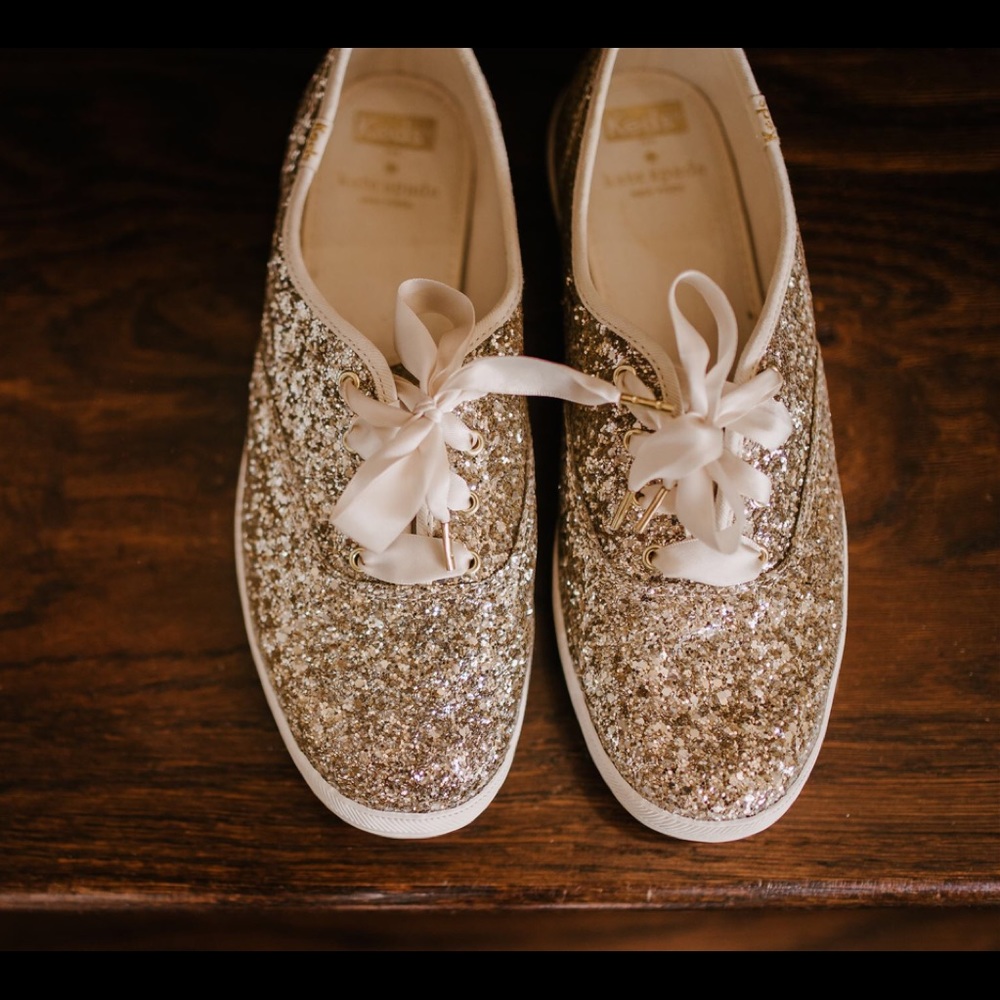 Keds x Kate Spade gold glitter bridal shoes